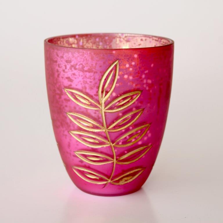 Pink & Gold Glass Tealight Candle Holder